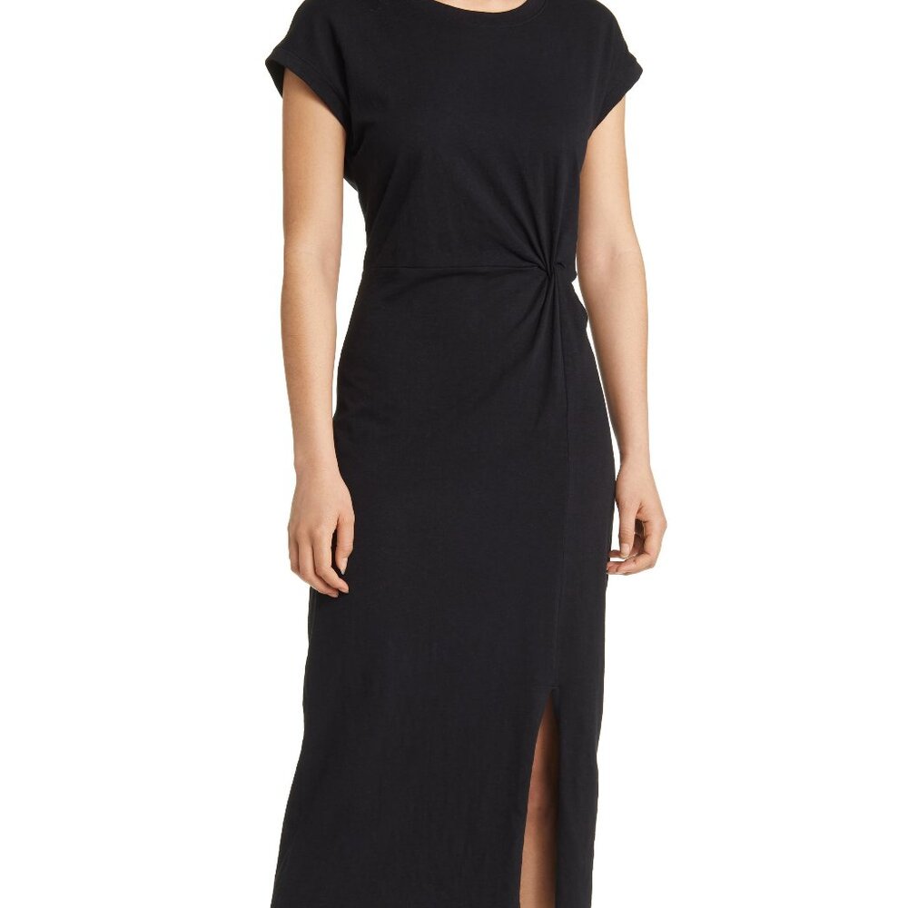 Caslon Twist Waist Organic Cotton Midi T-Shirt Dress Black XXL